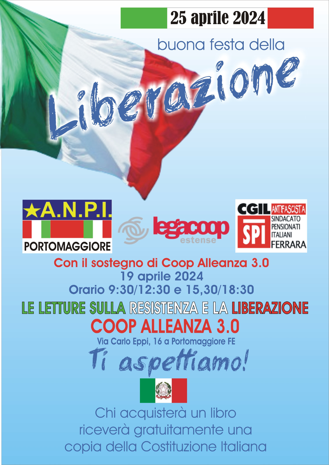 Liberazione: il 19 aprile alla Coop di Portomaggiore un banchetto di libri sulla Resistenza