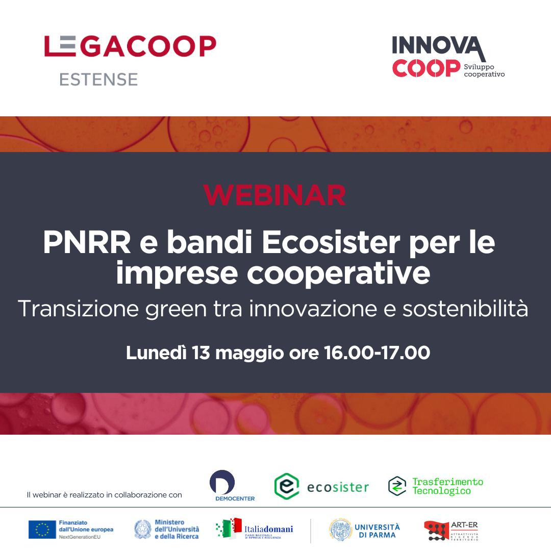 PNRR e bandi Ecosister per le imprese cooperative: webinar lunedì 13 maggio