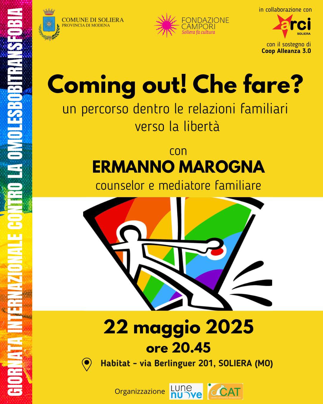 “Coming out! Che Fare?”: il 22 maggio l’iniziativa di coop LuneNuove nella Giornata contro l’omolesbotransfobia