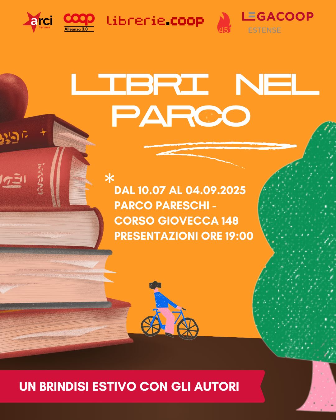 Libri nel Parco: dal 10 luglio al 4 settembre presentazione di libri all’Arena Coop Alleanza 3.0 di Parco Pareschi Libri nel Parco: dal 10 luglio al 4 settembre presentazione di libri all’Arena Coop Alleanza 3.0 di Parco Pareschi